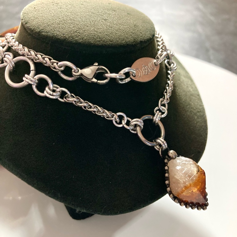 Genuine yellow orange citrine crystal maille chain silver boho gem necklace - Picture 16 of 16